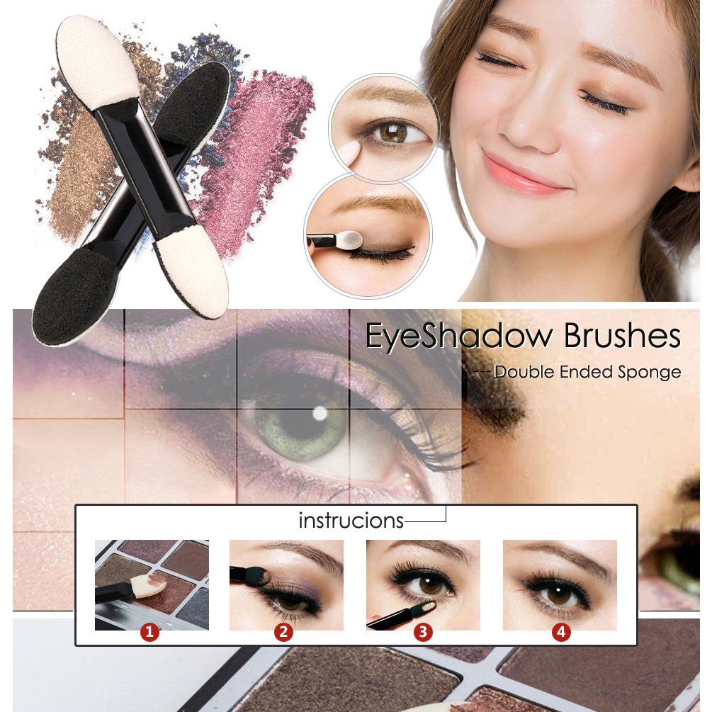 100 Pack Disposable Eyeshadow Brush, KINGMAS Double Ended Sponge Eye Shadow Applicator Makeup Brushes - Black: Beauty