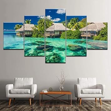 HUASUI Wandbilder für Wohnzimmer Dekor Island Resort Moderne Gemälde