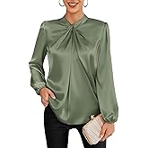 GRACE KARIN Women's Long Sleeve Satin Blouse,Mock Neck Work Silk Shirts,Dressy Tops for Business Casual Office