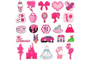 BULKITEM 25 Pcs Pink Preppy Shoe Charms, Cute Shoe Accessories Charms for Teens Kids Adults, Aesthetic Shoe Decoration Charms for Clog Slides Sandals, Pink Party Favors