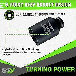 SUNHZMCKP 1/2" Drive Impact Socket, Metric 30 mm