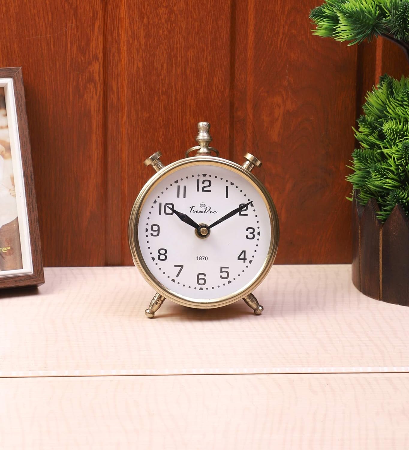 TrenDec Analog Mechanical Metal Table Clock in Gold Finish 4" Amazon