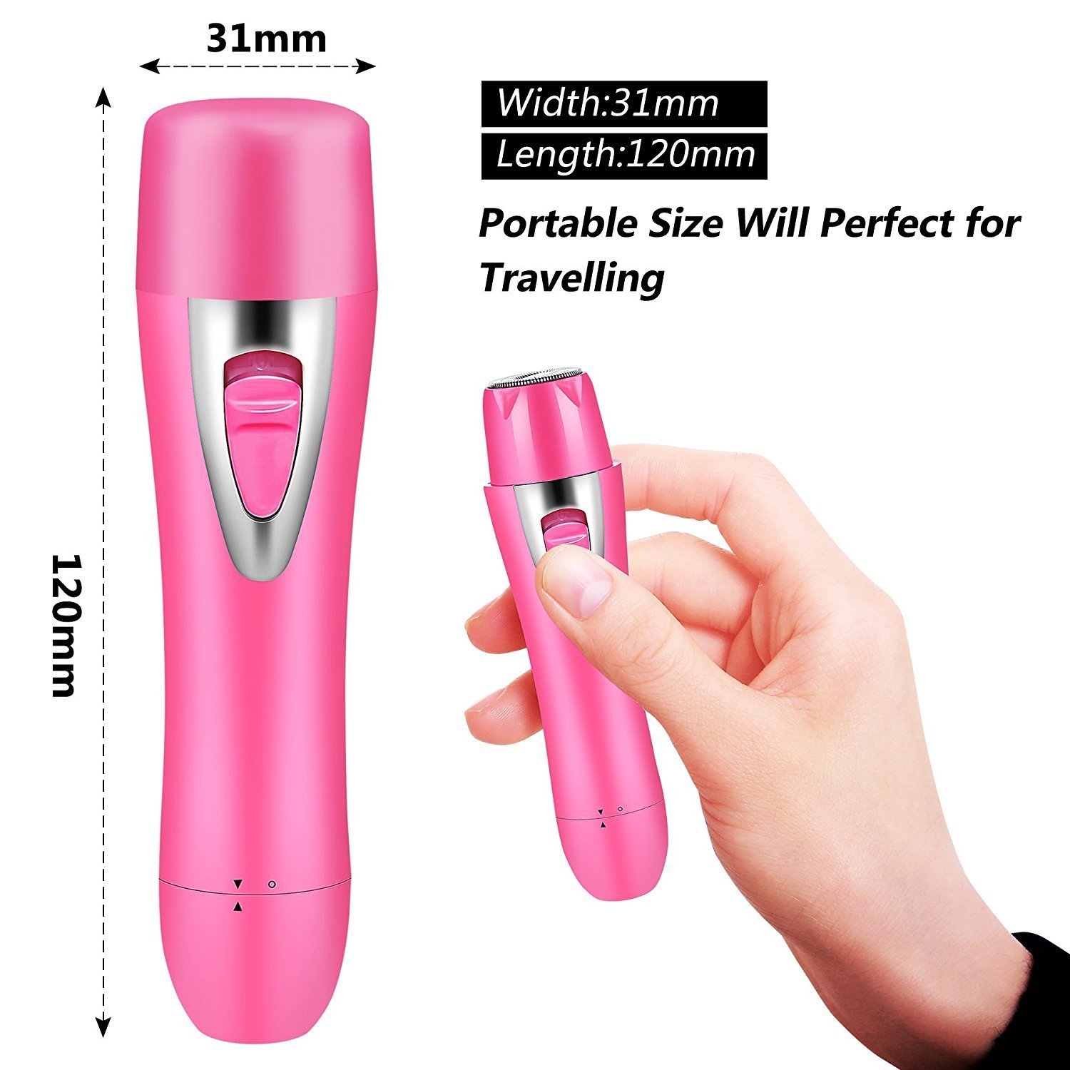 Fomatrade Women\'s Painless Hair Trimmer Remover,2 in 1 Portable Lady Hair Shaver Electric Waterproof for Nose/Bikini/Facial/Lip/Chin and Cheek Hair (Pink)