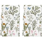 Artoid Mode Wildflowers Floral Spring Kitchen Towels Dish Towels, 18x26 Inch Seasonal Summer Butterfly Decoration Hand Towels Set of 2