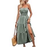 BEAUDRM Women's Boho Maxi Dress Spring Summer Wedding Guest Dress Summer Vacation Ruched Ruffle Flowy Milkmaid Sundress