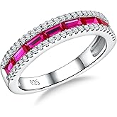 DAYBYDAY Emerald Cut Channel Set Moissanite Wedding Band 925 Sterling Silver 1 Carat Baguette Moissanite Eternity Band Rings for Women Men