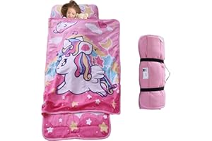 TANOSHII Toddler Nap Mat with Pillow and Blanket, Unicorn Pattern- 21“x53”, Cozy, Soft, and Machine Washable, All-in-one Design - Nap Mats for Preschool, Travel and Daycare