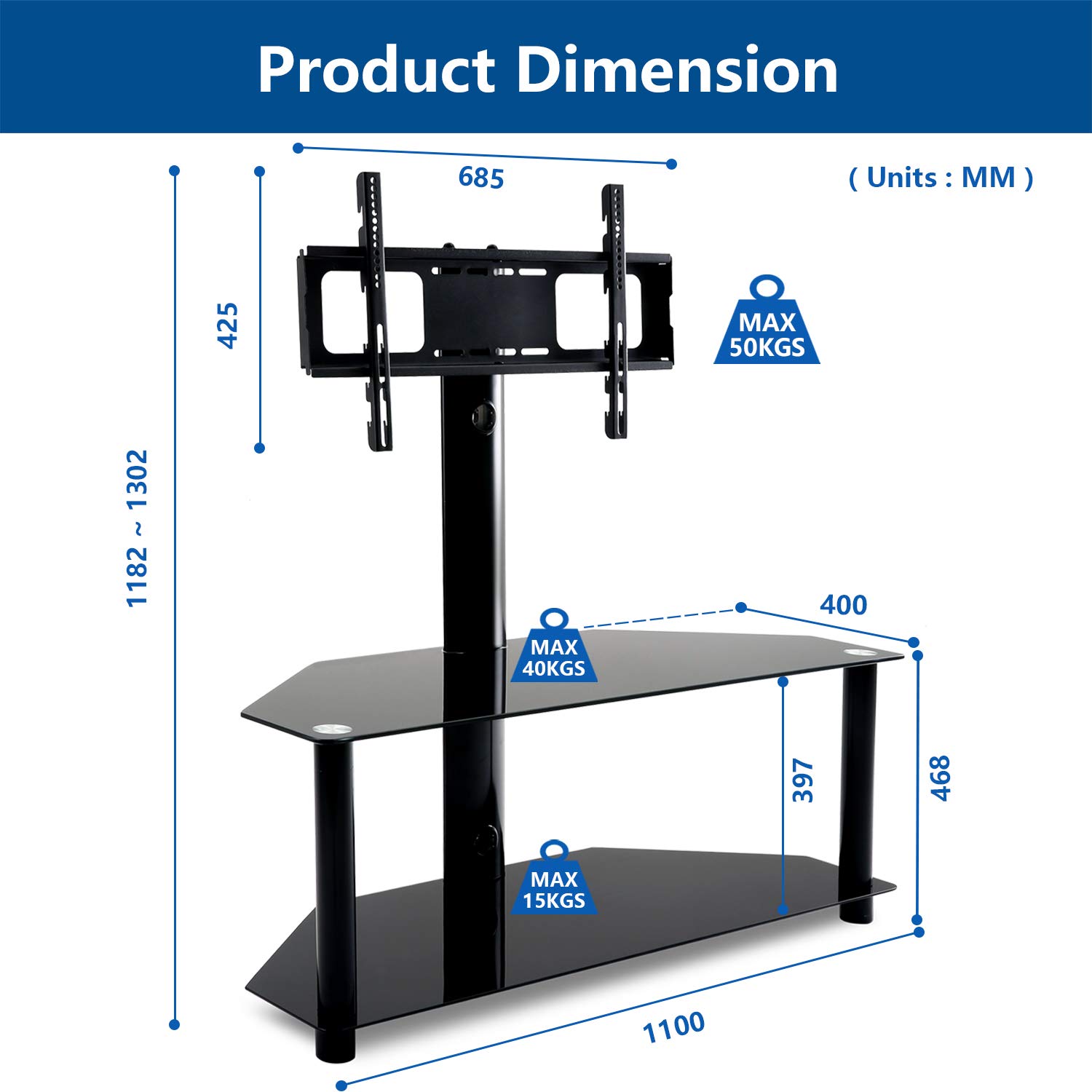 RFIVER Mueble De TV Con Soporte Giratorio Y Altura Ajustable Para