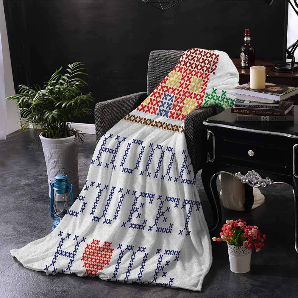 Luoiaax Home Sweet Home Bedding Flannel Blanket Colorful Graphic Style Cross Stitch Embroidery Design Needlework Theme Super Soft and Comfortable Luxury Bed Blanket W60 x L70 Inch Multicolor