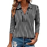 Bellcoco Women's 3/4 Length Sleeve V-Neck Collared Tops Summer Business Casual Work Polo Shirts Fashion Outfits 2026