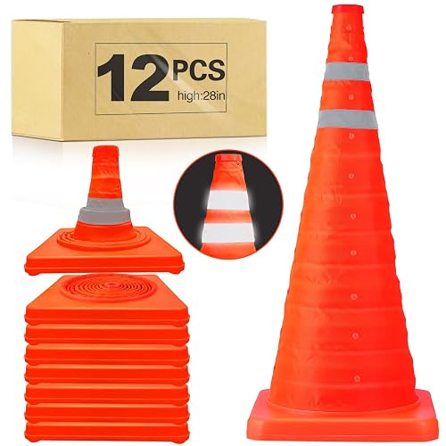 [12 Pack]28 Inch Collapsible Traffic Safety Cones - Parking Cones with ...