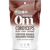 OM MUSHROOM SUPERFOOD Cordyceps Organic Mushroom Powder, 3.5 Ounce, 50 Servings, Energy, Power, Stamina and Endurance Support, Superfood Supplement for Sports Performance