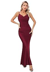 Capuffy Women Drape Neck Formal Maxi Dresses Lace