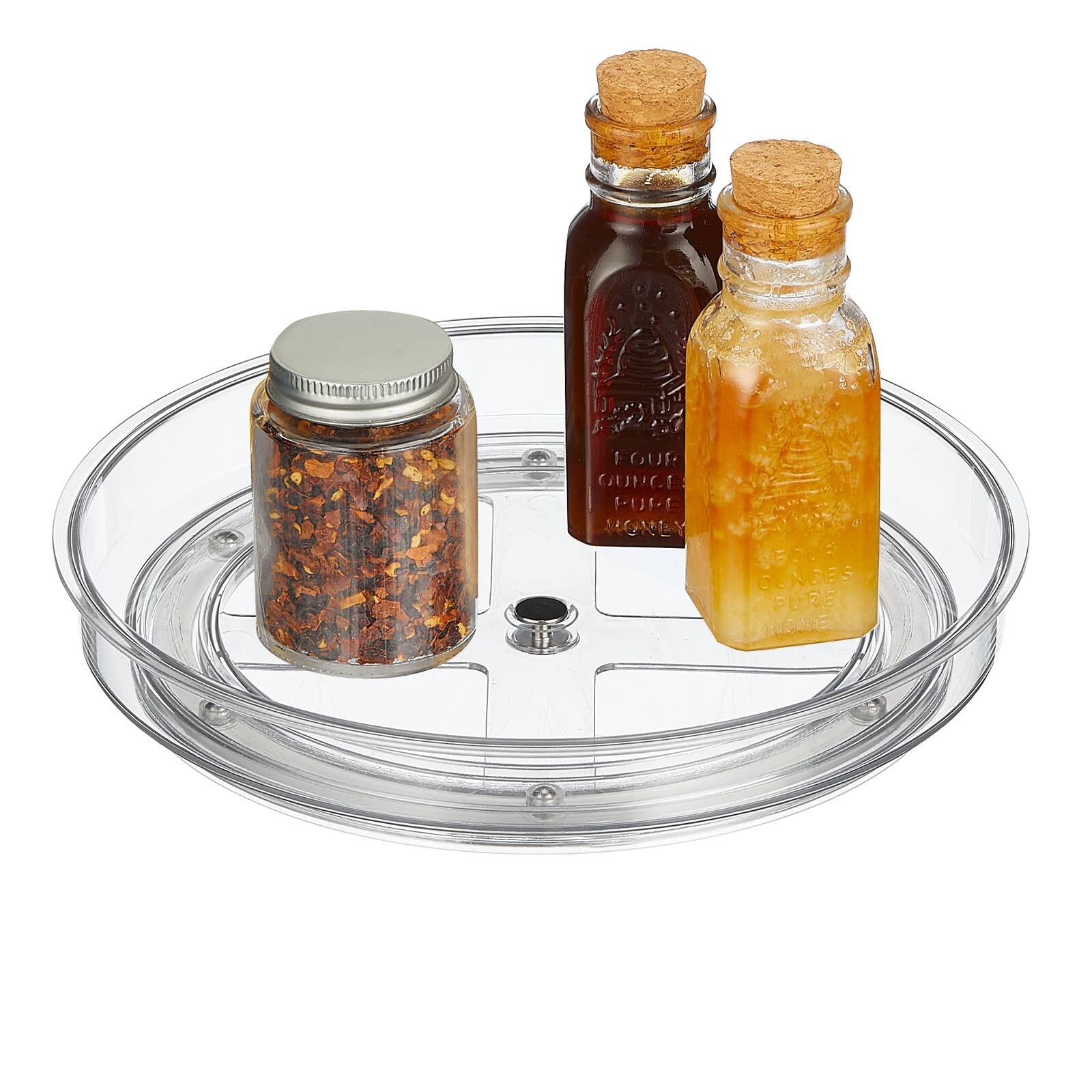 mDesign Rotatable Spice Rack — Spice Stand for Pepper, Baking Ingredients and Preserves — Round Kitchen Shelf for Sideboard and Kitchen Cupboard — Clear