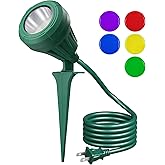 EDISHINE 120V Spotlight Outdoor, 5 Extra Color Lenses, 5.5W 500LM Waterproof LED Outdoor Spotlight, 5000K Landscape Lighting for Yard Flag Tree Holiday Decor, 180° Adjustable, UL Listed