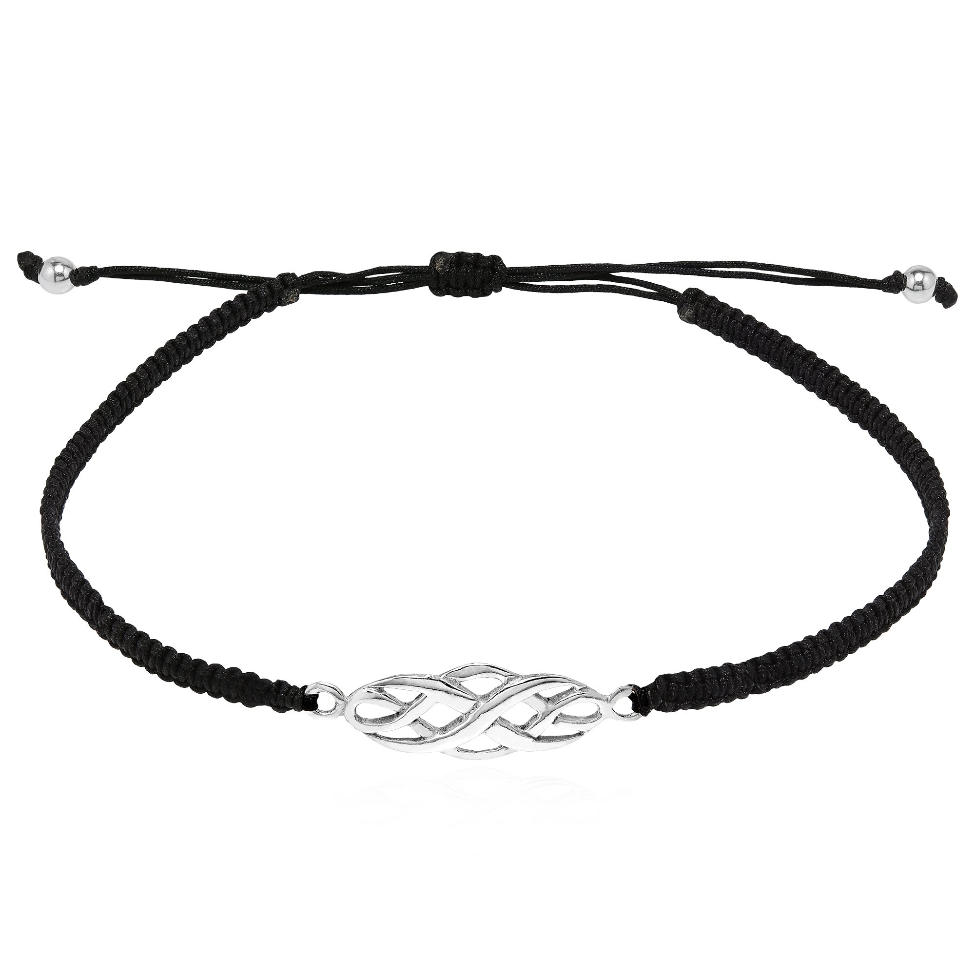 AeraVida Celtic Infinity Knot .925 Sterling Silver Charm on Cotton Rope Adjustable Wrist Pull Bracelet