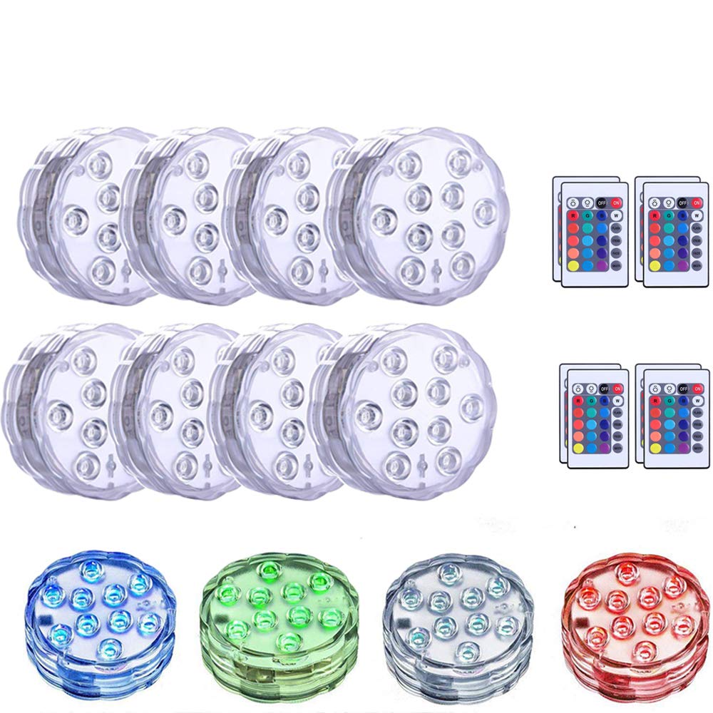 Photo 1 of [8-Pack] Submersible Led Lights with Remotes, Kinhon Waterproof Submersible Lights Battery Operated, Underwater Pond Lights RGB Multi-color Pool Light for Pond, Garden, Base, Wedding