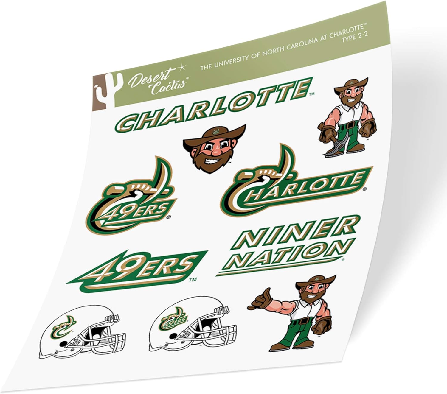 University of North Carolina Charlotte UNCC 49ers Sticker Vinyl Decal Laptop Water Bottle Car Scrapbook (Type 2 Sheet)
