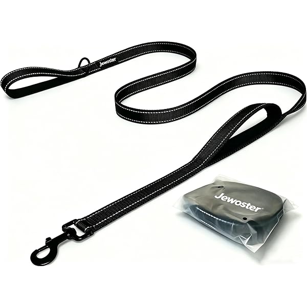 JEWOSTER heavy duty dog leash with two handles and padded traffic handle for large dogs