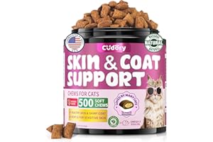 CUDORY Omega 3 for Cats - 500 Skin & Coat Health Crunchy & Creamy Chews with Omega 3, Biotin & Vitamin E for Healthy Skin, Shiny Fur, Cat Supplements & Vitamins -Chicken Flavor