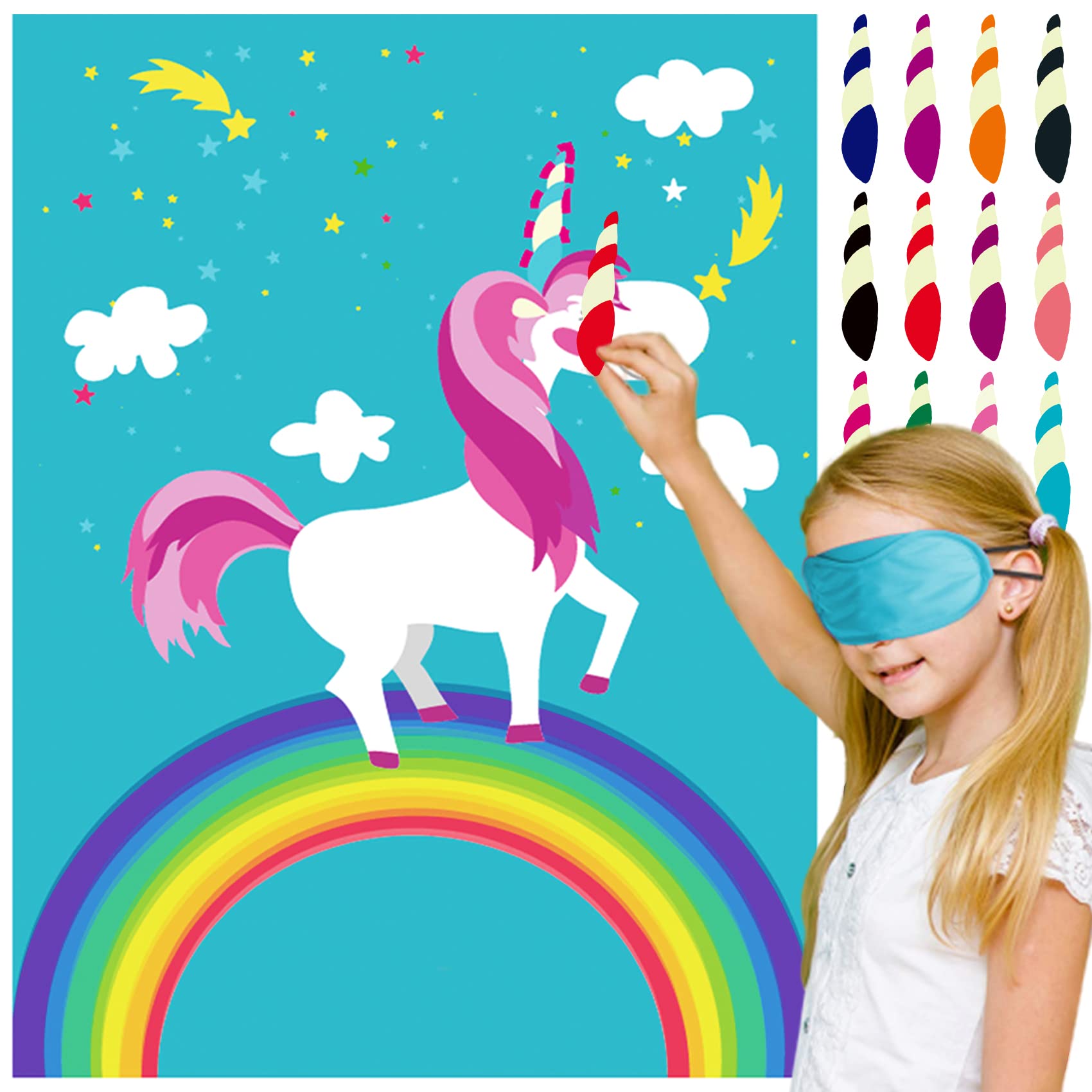 Funnlot Party Games for Kids Pin the Horn on the Unicorn Unicorn Party Supplies Favours for Girls Unicorn Games Unicorn Gifts Set Pin the Tail Party Games for Birthday Kids Party Games