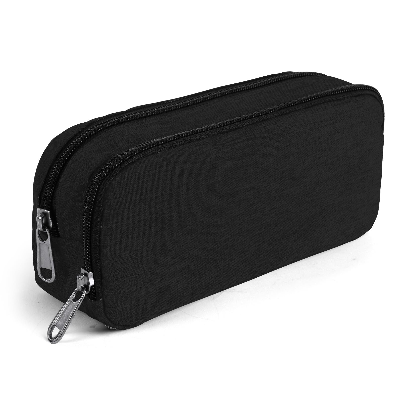 OFFCUP Pencil Case for Large Capacity, Black Stationery Pencils Case Bag, Durable Shell Pen Maker Pencil Pouch, 2 Compartment Multifunctional Pencils Bag for School OfficeTravel Makeup Bags