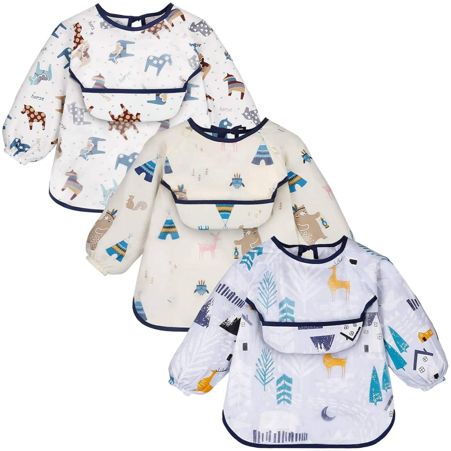 Yoofoss Baby Lätzchen mit Lange Ärmeln 3er Wasserdicht Ärmellätzchen Set für Junge Mädchen Unisex