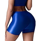 FEOYA Women's Sexy Oil Shiny Booty Shorts High Waisted Metallic Rave Shorts Festival Club Nightout Disco Dance Bottoms