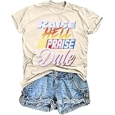 FASHGL Raise Hell Praise Dale Shirt Women Racing T-Shirt Vintage Tee Race Day Casual Short Sleeve Tops