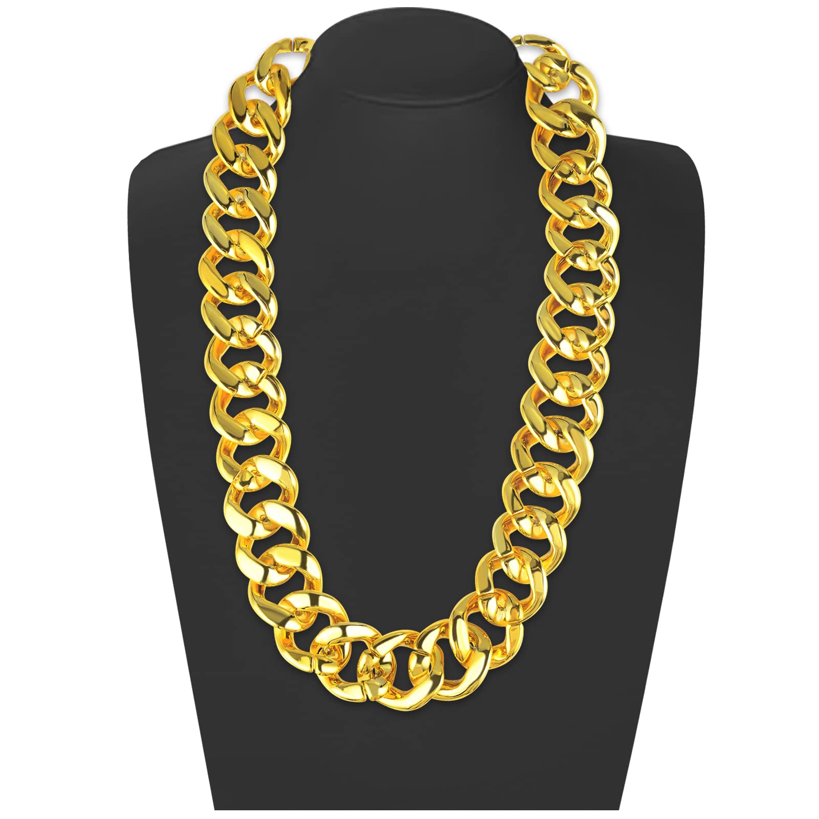 PinCute Gold Chain for Men/Women Fake Plastic Chunky Gold Necklace, Gold Rope Chain Necklace for 80s 90s Outfits Costumes (32 * 1.38 Inches)