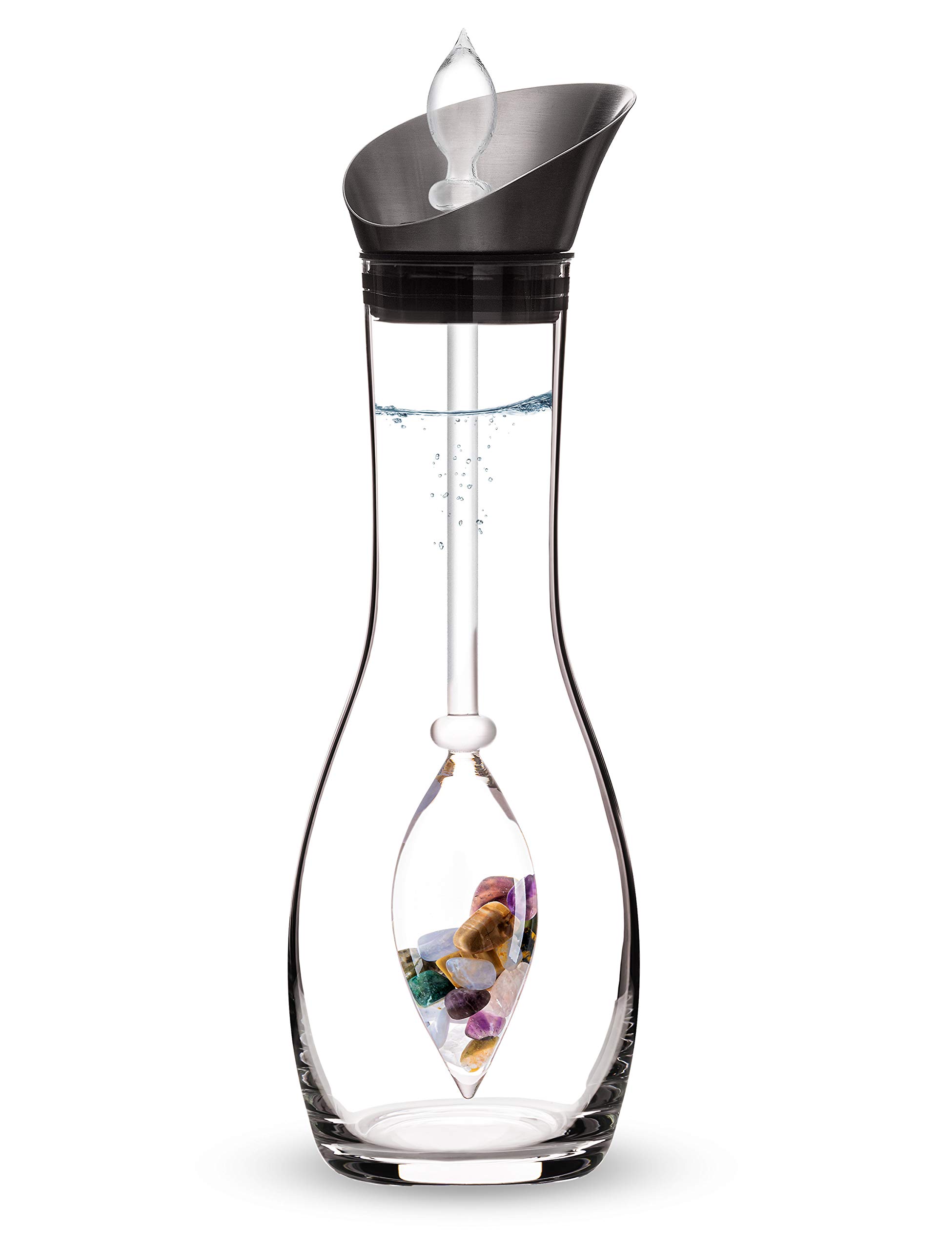 VitaJuwel Era Five Elements | Crystal Water Carafe with Amethyst, Rose Quartz, Chalcedony, Petrified Wood & Ocean Agate