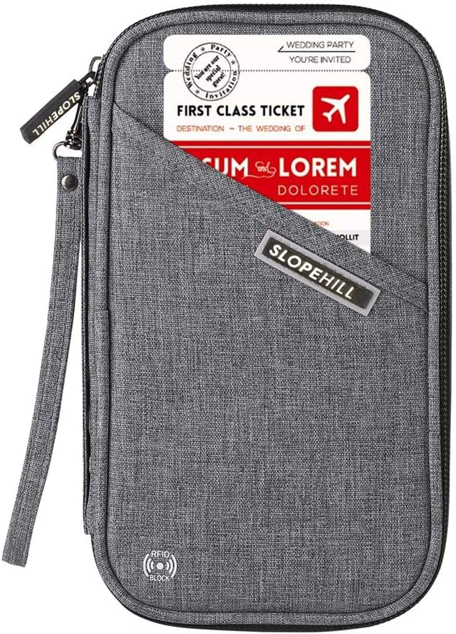 Slopehill Passport Holder RFID Blocking Travel Passport Wallet with Removable Wristlet Strap 9 Inches, Grey