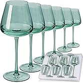 JOVGANK Green Wine Glasses Set of 6, Hand Blown Large Colorful Wine Glass 18Oz, Lead-Free Premium Crystal Long Stem Green and Thanksgiving Wine Glass, Daily Use, Valentine's Day and New Year gifts