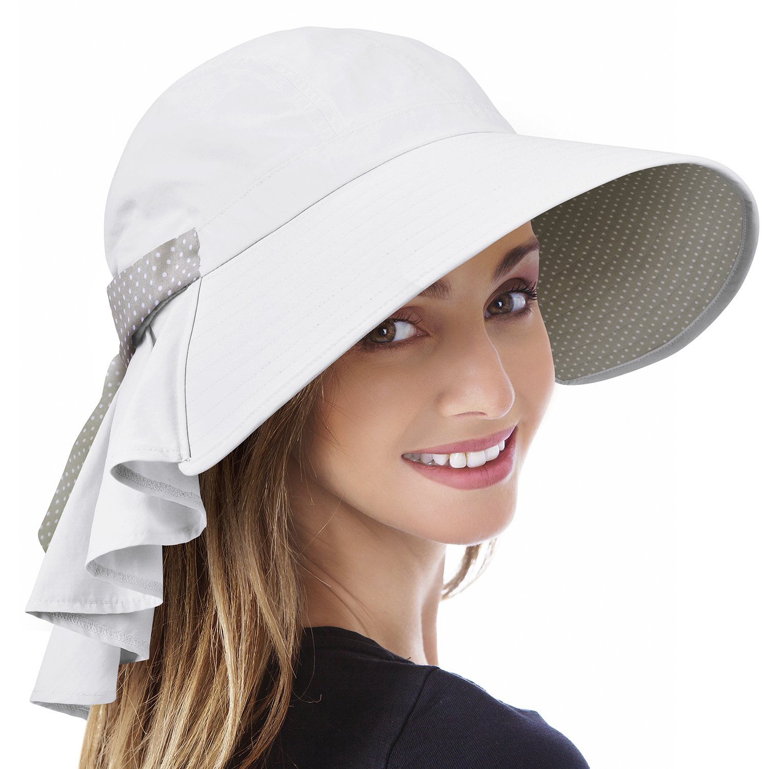 Tirrinia Ladies Wide Brim Sun Flap Cover Cap Adjustable Beach Gardening