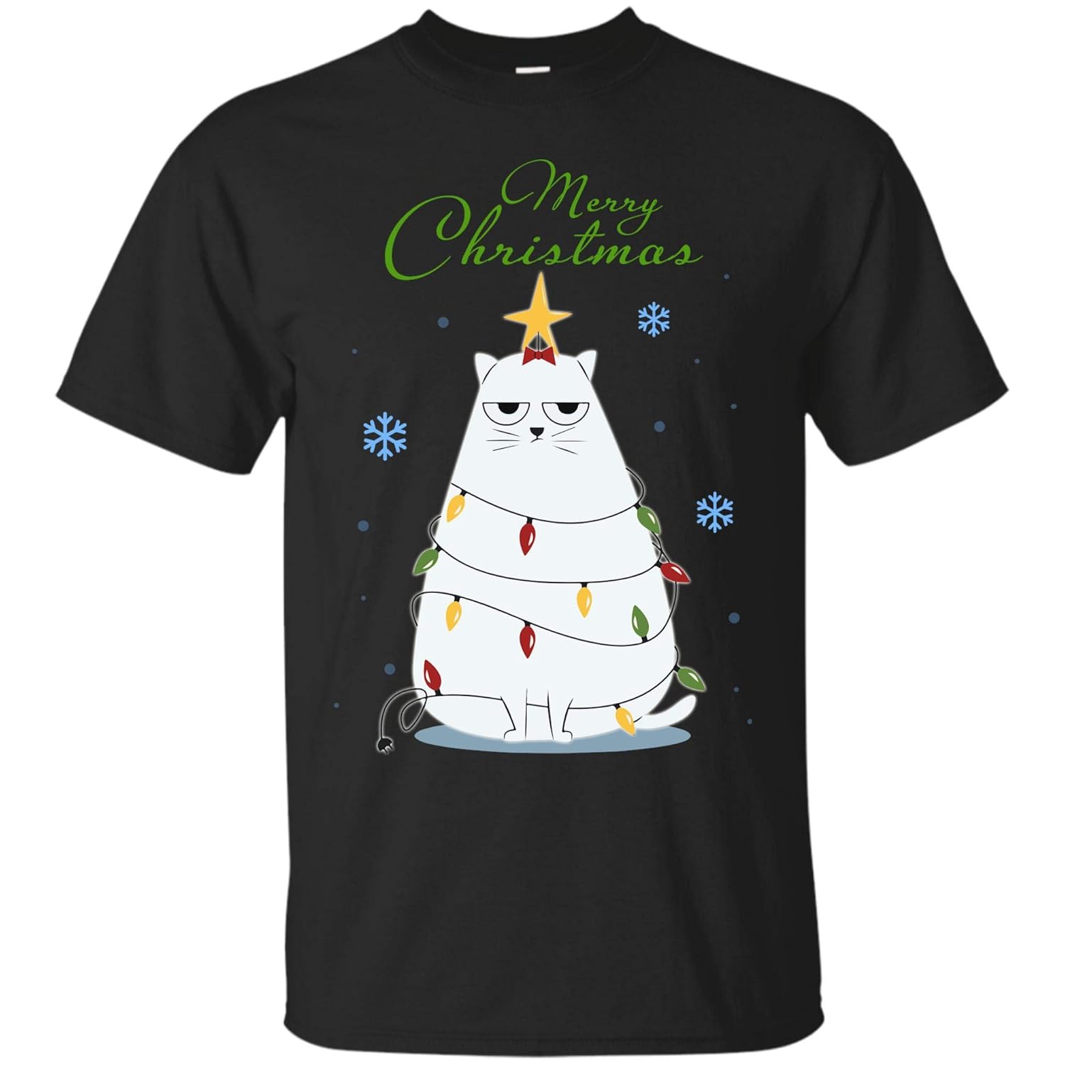 Merry Christmas Cute Christmas Cat With Led String Lights Cat Lovers T