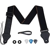 tifanso Cotton Guitar Strap with Pick Holder for Acoustic &amp; Electric Guitar | Includes 3 Picks, Strap Locks &amp; Headstock Adaptor, Adjustable Length, Soft Durable Cotton, Fits Acoustic Electric Guitars