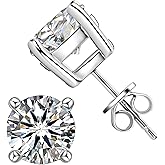 TIMEFASHION Moissanite Stud Earrings, 0.6ct-4ct D Color Round Cut Moissanite, 925 Sterling Silver 4 Prong Stud Earrings for Women or Men