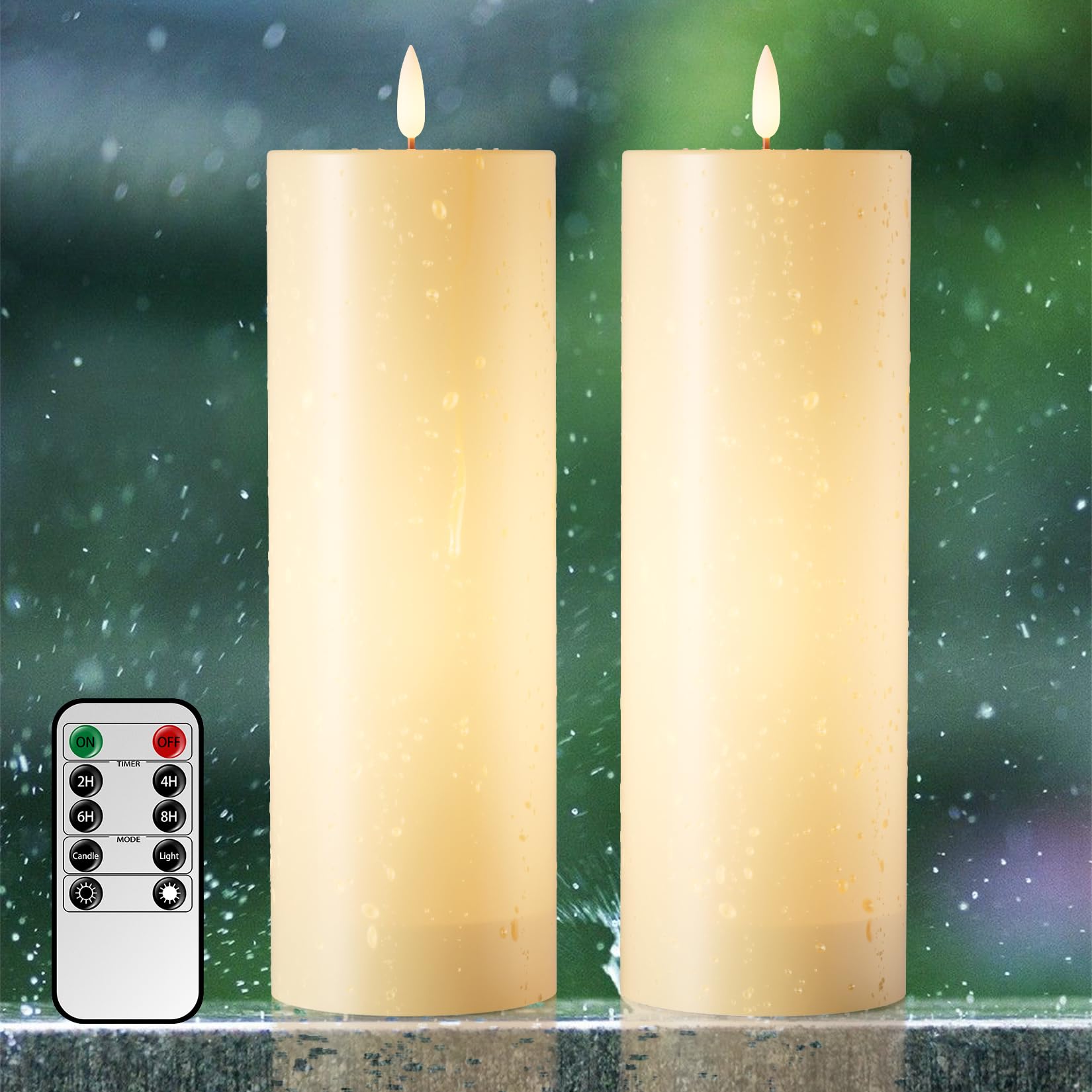 Photo 1 of AOXDWGE 12" x 4" Large Flameless Candles with Remote & Timer, Waterproof Outdoor Battery Operated Candles LED Electric Flickering Flameless Pillar Candle for Patio Porch Lanterns Home Decor, 2 Pack