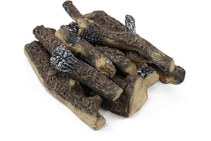 FORYEYC Gas Fireplace Log Set, Ceramic Wood Fake logs Set for Firebowl, Propane & Natual Gas, Gas Inserts, Fireplaces, Fire Pits, Ventless, Electric Outdoor & Indoor 10 Pcs Fireplace Decoration Fire Logs
