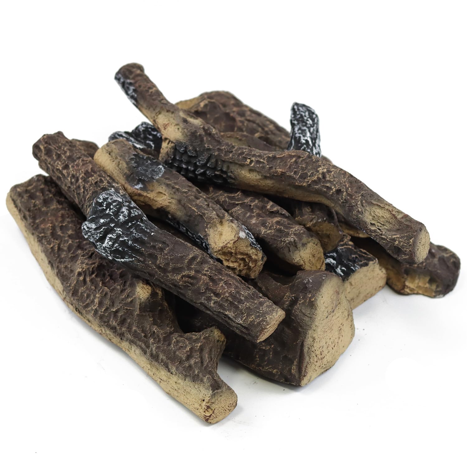 Photo 1 of Gas Fireplace Log Set, Ceramic Wood Fake logs Set for Firebowl, Propane & Natual Gas, Gas Inserts, Fireplaces, Fire Pits, Ventless, Electric Outdoor & Indoor 10 Pcs Fireplace Decoration Fire Logs