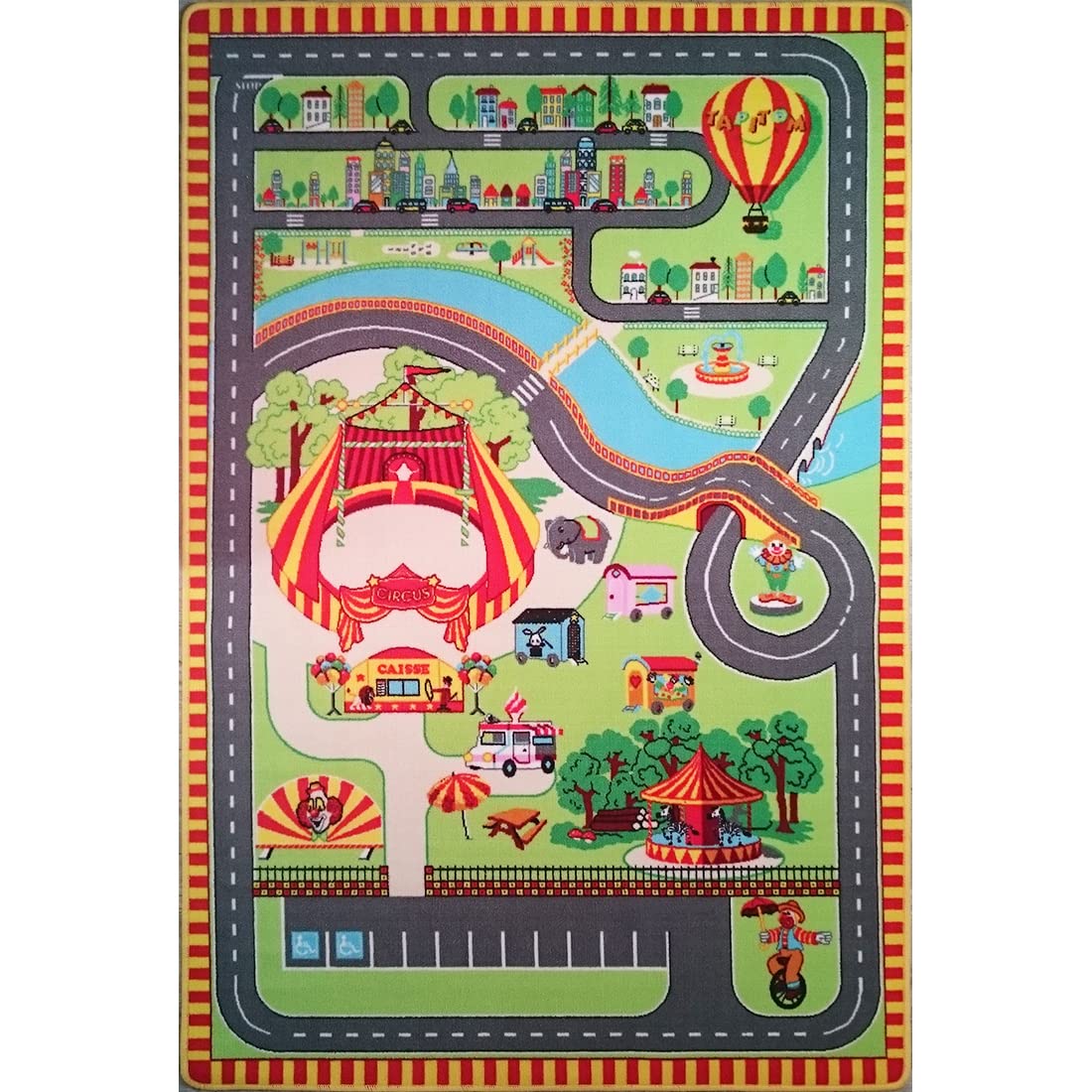 TAPITOM® | Circus children's rug - 130 x 200 cm (6,56 x 4,27 ft) | Road play mat with circus | Circus world children's room mat | non-slip, hem | CE standards
