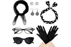 Bcxfbxd 7 Pcs 50's Women Costume Accessories Set Cat Eye Glasses Scarf Bandana Headband Drop Dot Earrings for Party Halloween