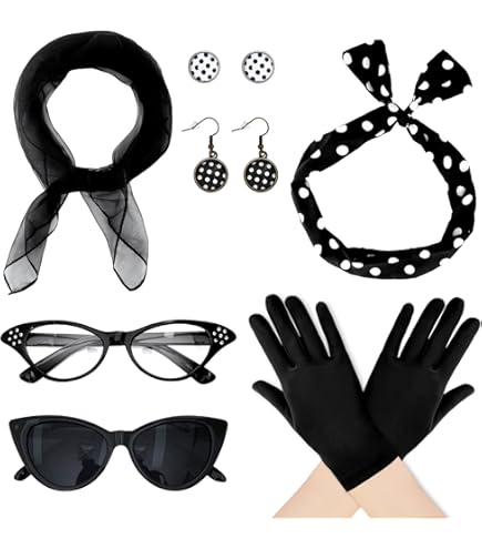 Disfraz De Los Años 50 Para Mujer Con Accesorios | Chaqueta Rosa Vintage, Gafas, Pañuelo, Pendientes Y Diadema | Ideal Para Halloween Y Fiestas Temáticas