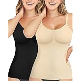 AURUZA 2PCS Womens Shapewear Tummy Control Scoop Neck Camisole Tops for Women Seamless Compression Tank Top Plus Size, Black+Beige, Meduim