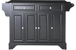 Crosley Furniture LaFayette Granite Top Rolling Kitchen Island Storage Cart, Microwave Stand, Spice Rack, Black