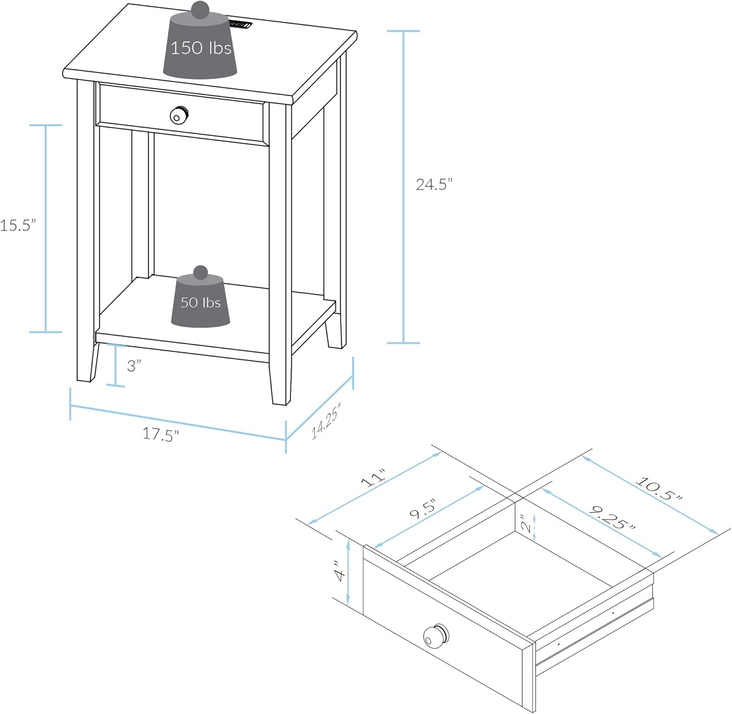 Casual Home Night Owl Nightstand with USB Ports-Espresso: Furniture & Decor
