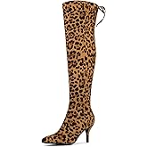 Allegra K Women's Stiletto Heels Thigh High Over the Leopard Knee High Boots 10 M US