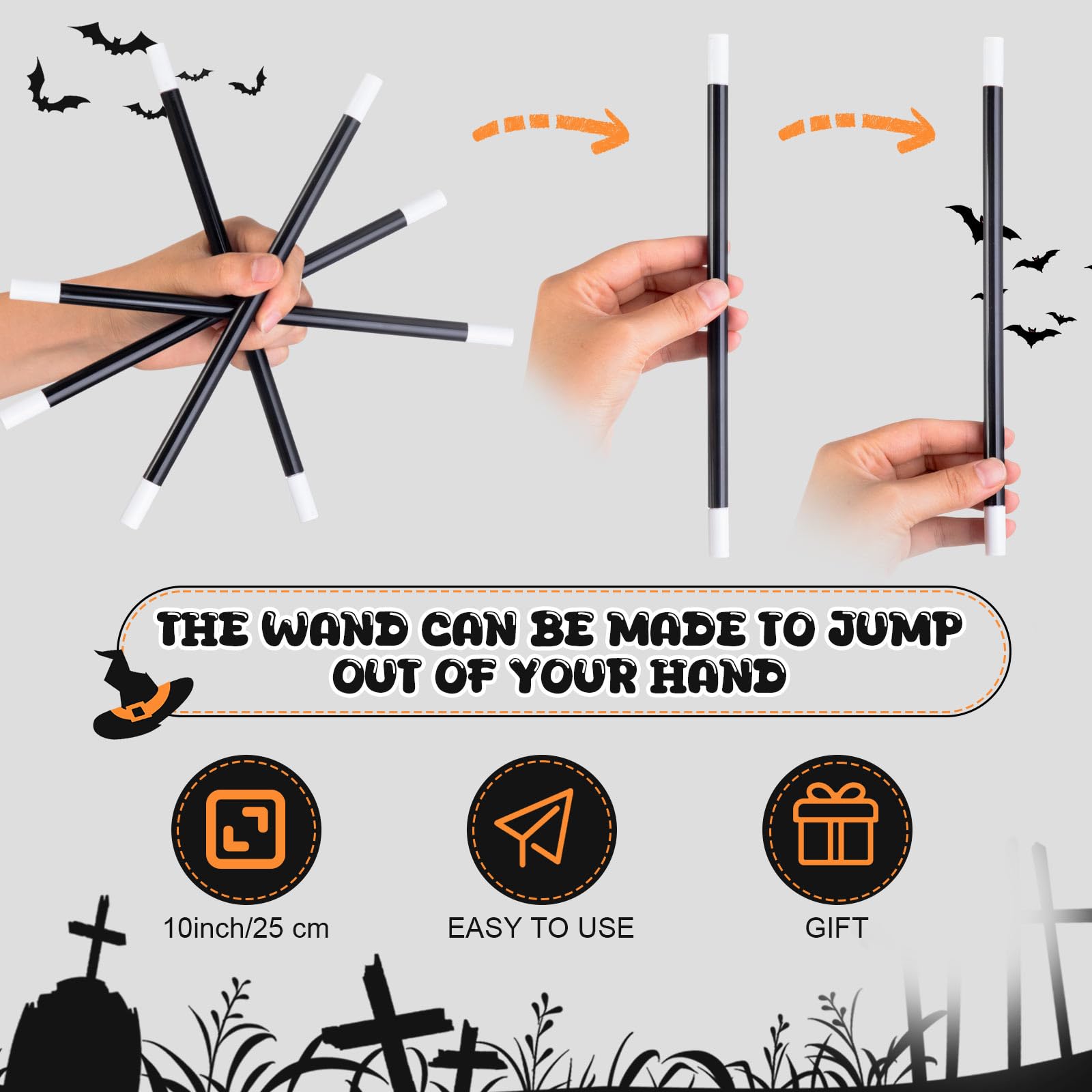 Gejoy 12 Pcs 10 Inches Plastic Magic Wand Black and White Spell Casting Stick Magician Wand for Witch Magician Costume, Halloween Party Favors, Birthday Games Kit