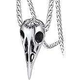 FaithHeart Viking Raven Necklace for Men, Norse Mythology Raven Skull Pendant Sturdy Stainless Steel Amulet Jewelry Gift for Men