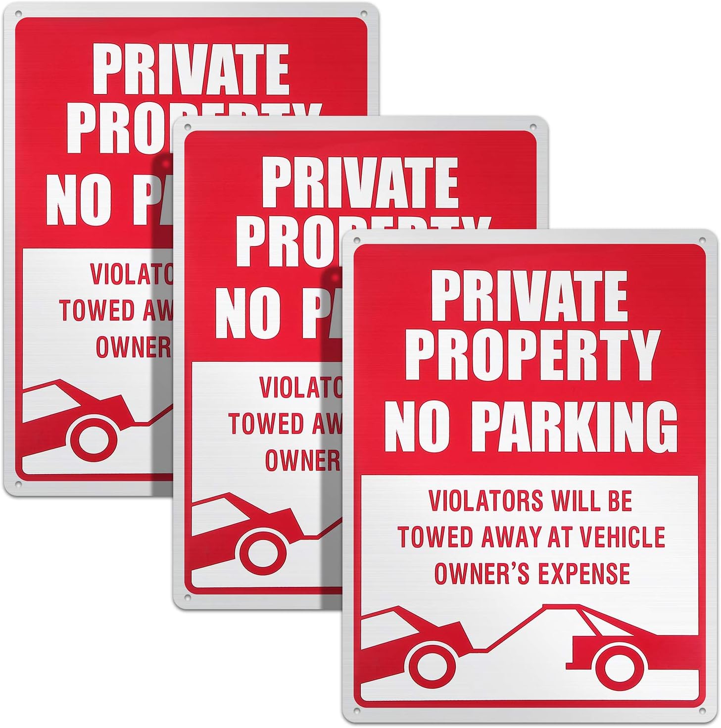 Outus 3 Pieces No Parking Sign Private Property Sign Violators Will Be Towed Sign Aluminum Sign Rust Free Weatherproof Indoor and Outdoor Use, 10 x 14 Inches